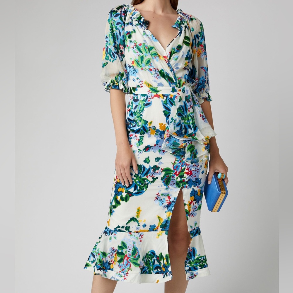 Saloni Floral Print Midi Dress